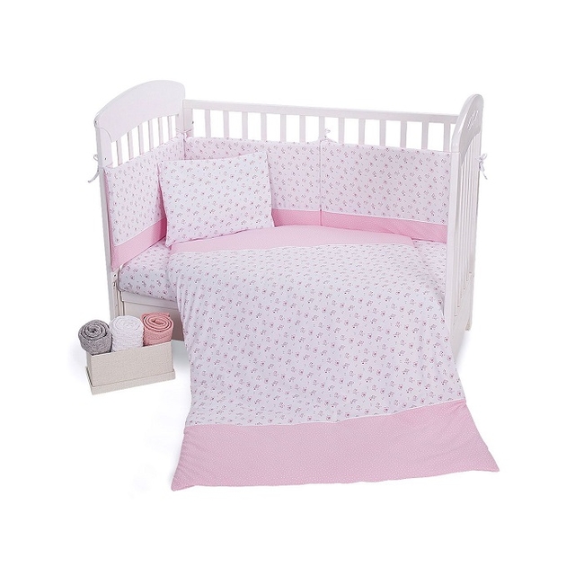 Kikka Boo Jersey Σετ Προίκας Μωρού για Κούνια 120 x 60 cm 5 τμχ - Pink Flowers (41101050030)