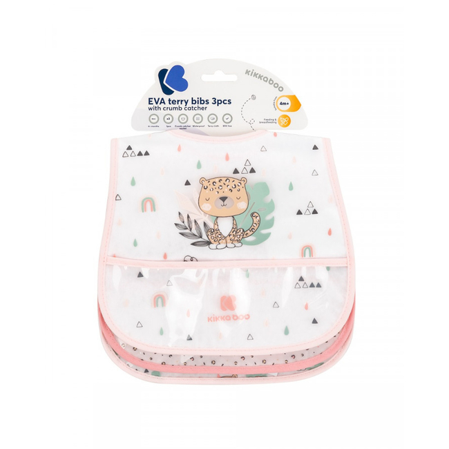 Kikka Boo Set of 3 Bibs with crumb catcher Savanna Pink 31303030053