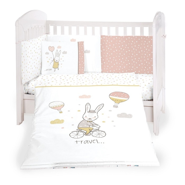 Kikka Boo Jersey Σετ Προίκας μωρού για Κούνια 6 τμχ 120x60cm - Rabbits in Love (41101060076)