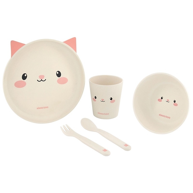 Kikka Boo Tableware bamboo set 5 pcs - Cat pink (31302040073)