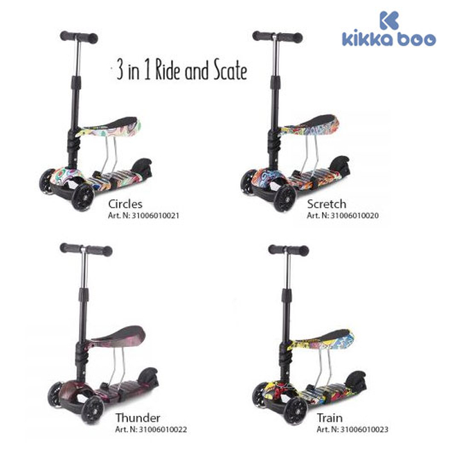 Kikka boo Scooter 3 in 1 Ride and Skate Children's Skate (with 3 Wheels & Seat) - 31006010023 Train
