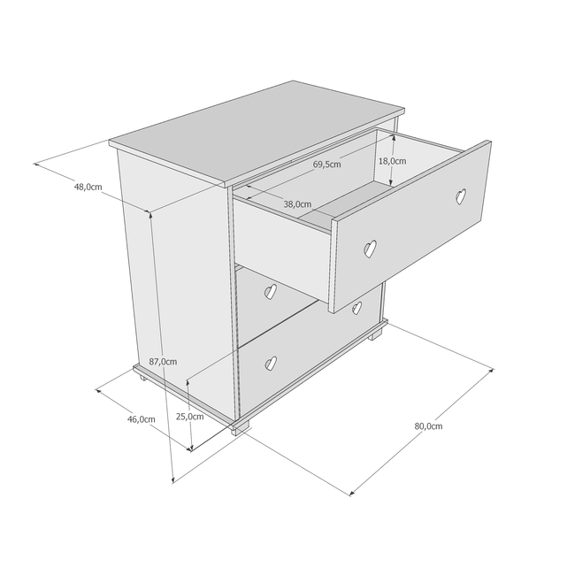 Children's Chest of Drawers Heart 80x48x87cm + GIFT Changer Serca White