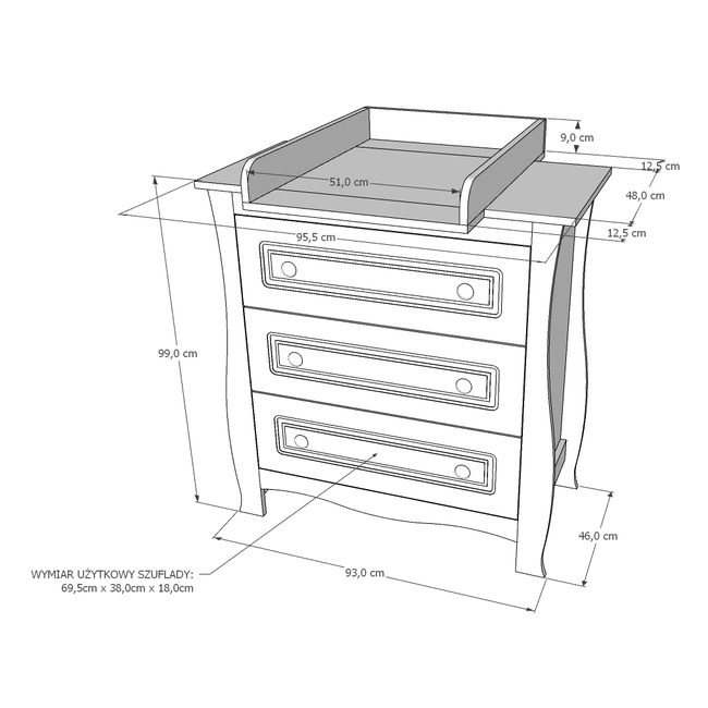 Children's Chest of Drawers Megan 93x48x99cm + GIFT Changer White