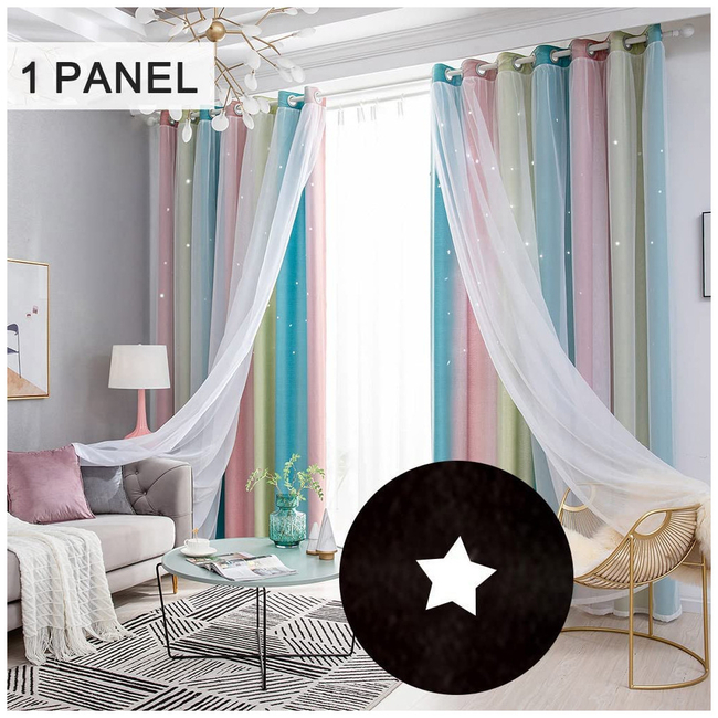 Rainbow Curtain Black Out me cut out stars 134 x 270 cm 1 PC -Pink