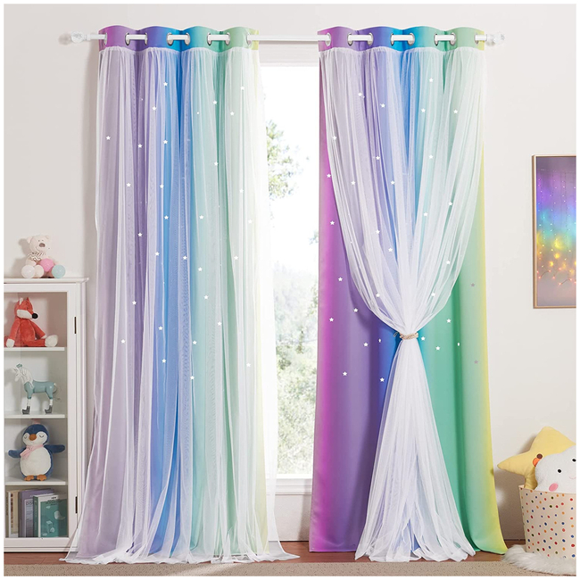 Rainbow Curtain Black Out me cut out stars132 x 240 cm 2 PCS -Purple