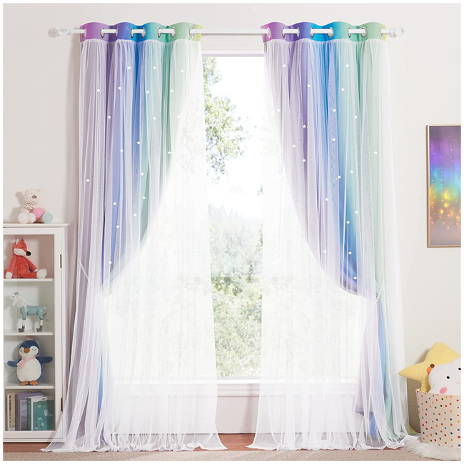 Rainbow Curtain Black Out me cut out stars132 x 240 cm 2 PCS -Purple