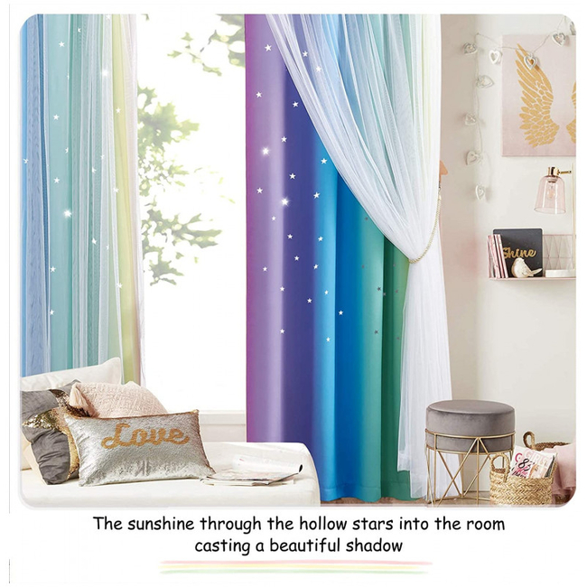 Rainbow Curtain Black Out me cut out stars132 x 240 cm 2 PCS -Purple