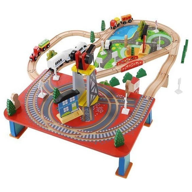 Wooden Train Track Wooden Toys Set 88 Pieces Railway Kids Educational Accessories 9363