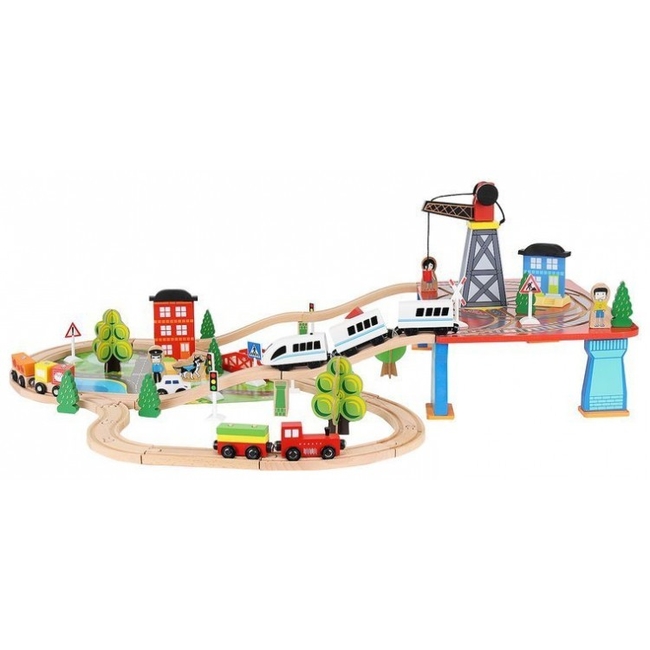 Kruzzel Ξύλινο Τραινάκι Σιδηρόδρομος με Αξεσουάρ 88 τμχ - 9363