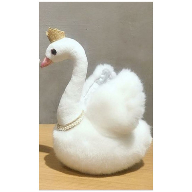 Plush Swan With crown and necklace 23cm White
