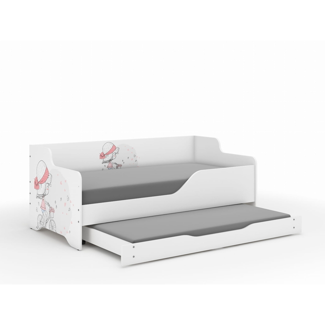 Παιδικός Καναπές Κρεβάτι Lilu 2 σε 1 160 x 80 cm με Συρτάρι & 2η θέση ύπνου 160 x 80 + Δώρο 2 Στρώματα - Girl on a Bike