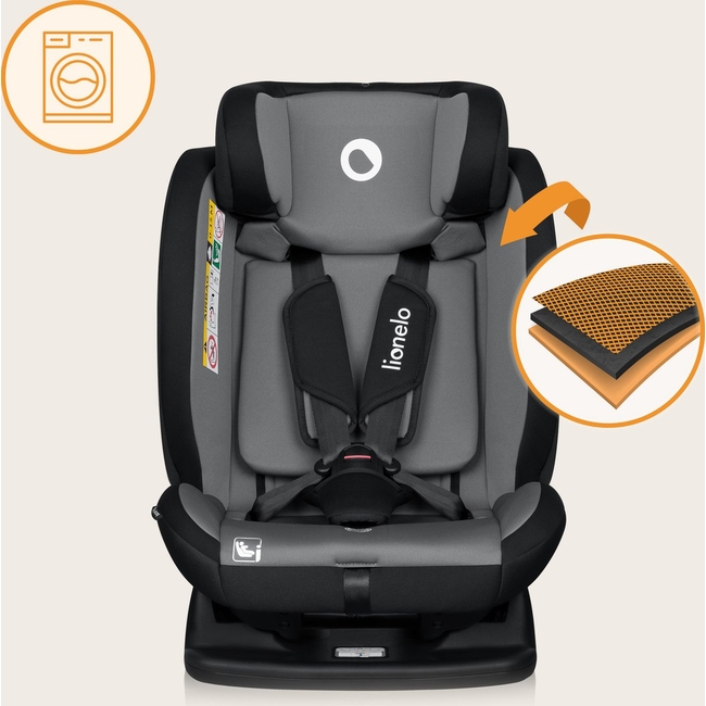 Lionelo Izzy i-Size 40–150 cm Κάθισμα Αυτοκινήτου τοποθέτηση με Ζώνη Black Gray