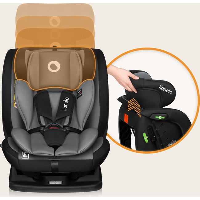 Lionelo Izzy i-Size 40–150 cm Κάθισμα Αυτοκινήτου τοποθέτηση με Ζώνη Black Gray