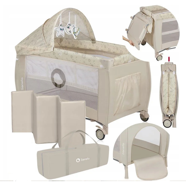 Lionelo Sven Plus 2 in 1 Travel Cot with Accessories Beige Latte