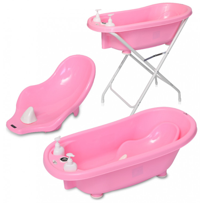 Lorelli Bath Tub 88 cm Βρεφική μπανιέρα με Βάση Θερμόμετρο Γλύστρα Μπουκάλια Ροζ 10130820003