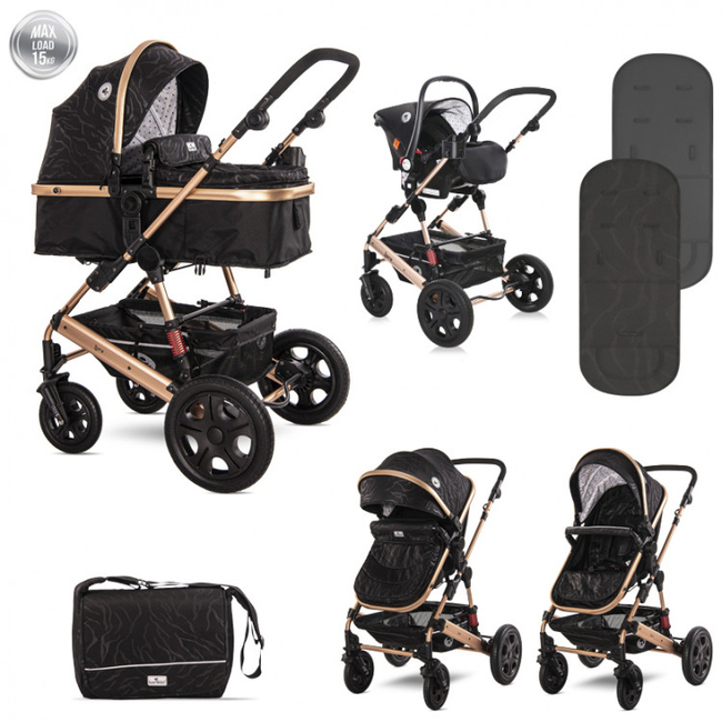 Lorelli Lora Set 3 in 1 Convertible Stroller & Car Seat Luxe Black 10021282186D