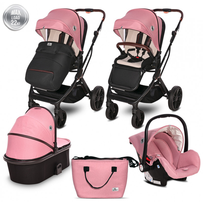 Lorelli Premium Glory 3 in 1 Reversible Baby Stroller 0-22kg with Accessories Pink 10021762301