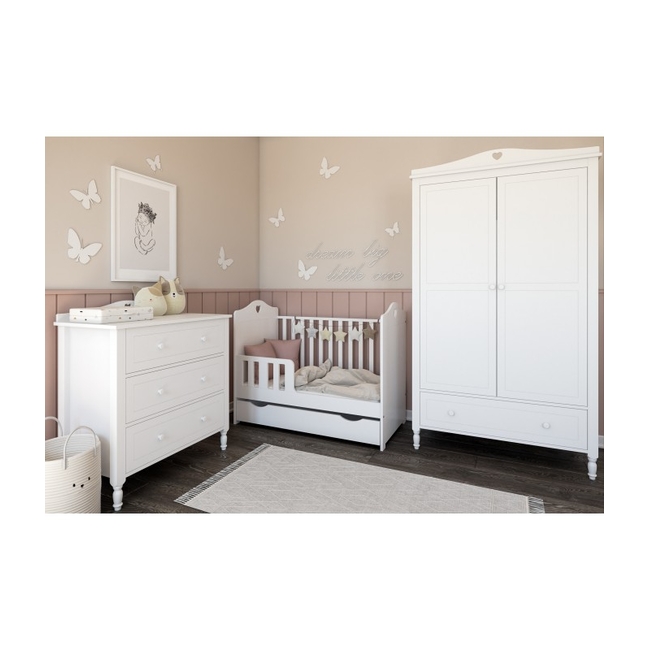 Baby Cradle Bella 2 in 1 60x120cm (GIFT Mattress Drawer Safety Barrier) White