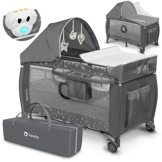 Lionelo Sven Plus 2 in 1 Travel Cot with Accessories Grey Concrete