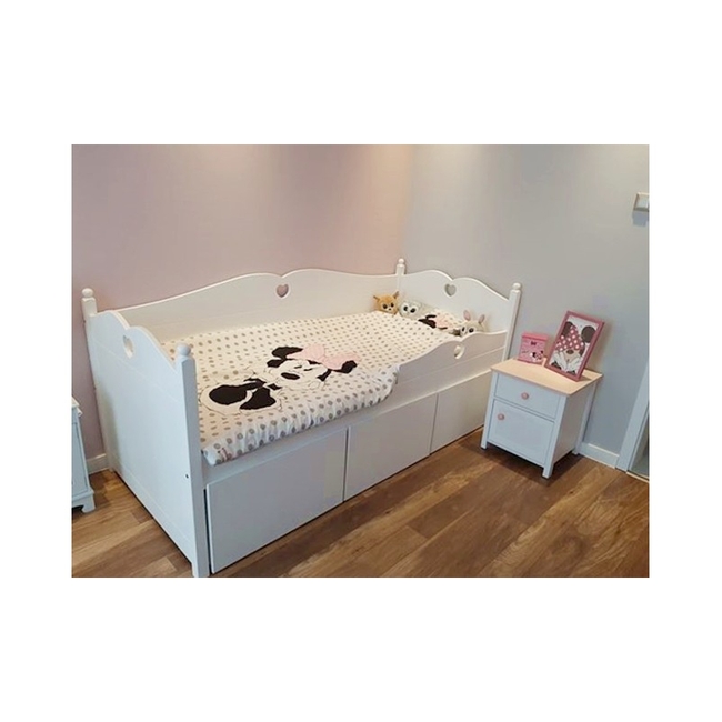 Bella Children's Bed with Three Drawers 90x200 cm White