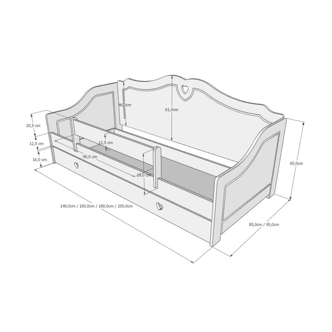 Παιδικό Κρεβάτι Zuzia με Προστατευτικό Κάγκελο & Συρτάρι
