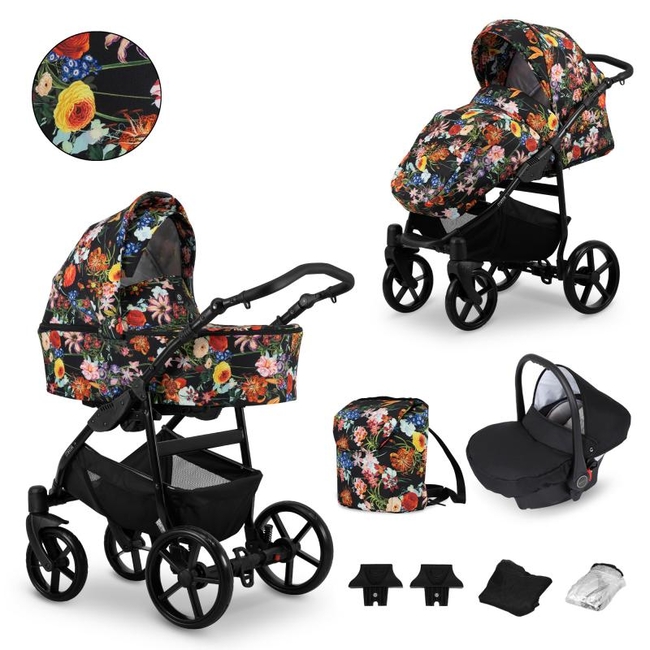 Kunert Mata 3 in 1 Complete Travel System Color Flowers Mata-03 Black Frame