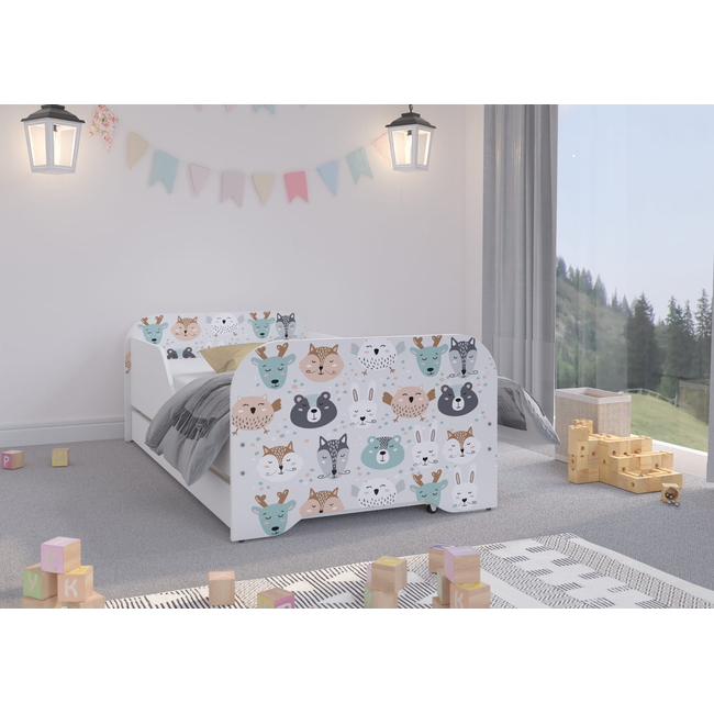 Toddler Children Kids Bed Including Mattress + Drawer 160x80cm - Animals