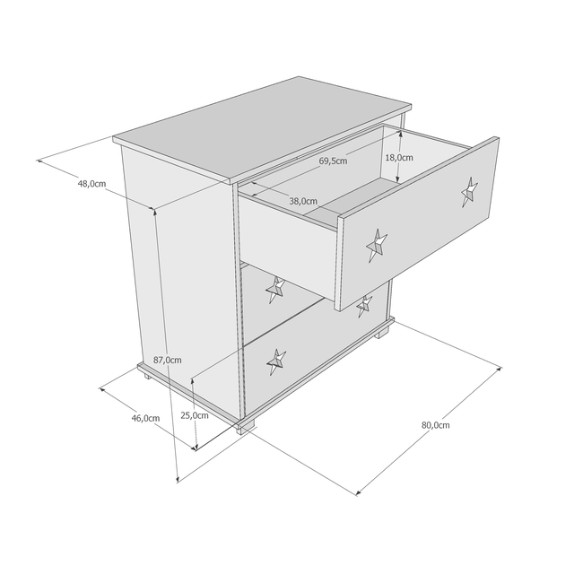 Children's Chest of Drawers Stars 80x48x87cm + GIFT Changer White