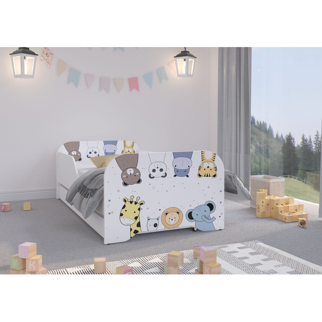 Toddler Children Kids Bed Including Mattress + Drawer 160x80 - Mini Zoo