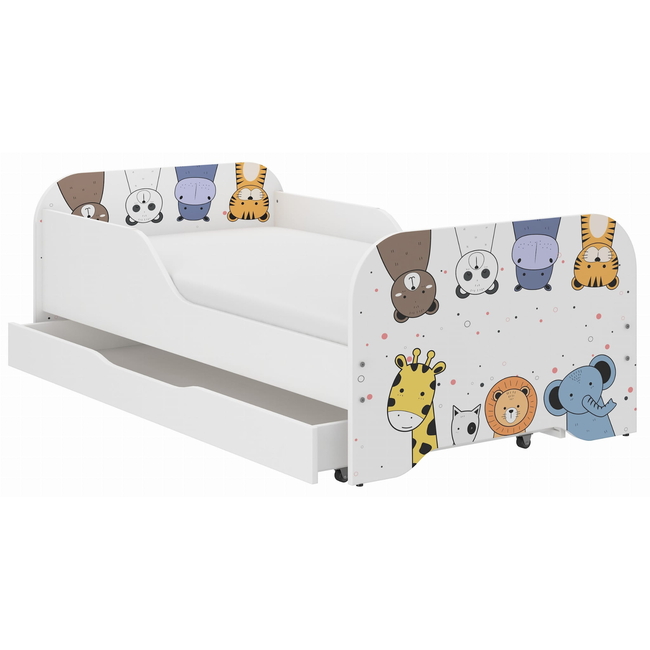 Toddler Children Kids Bed Including Mattress + Drawer 160x80 - Mini Zoo