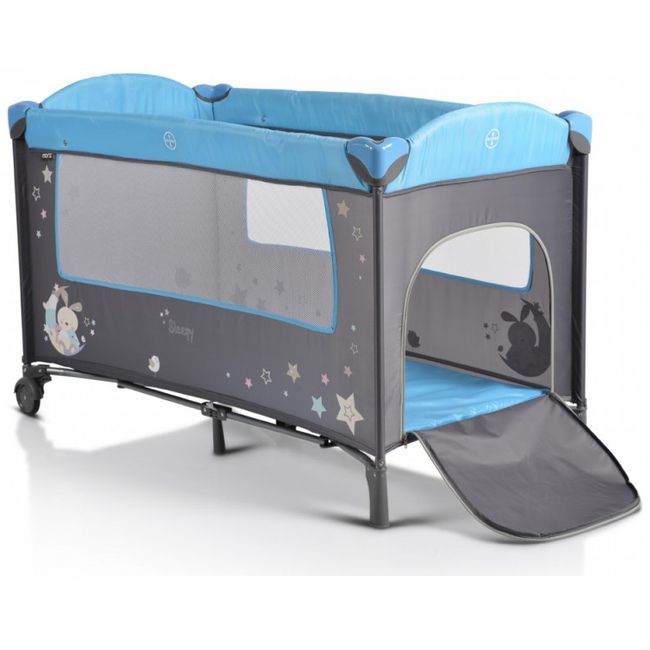 Moni Sleepy Travel cot with second floor and Wheels Blue 3800146248604