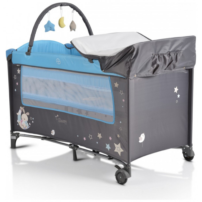 Moni Sleepy Travel cot with second floor and Wheels Blue 3800146248604