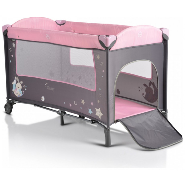 Moni Sleepy Travel cot with second floor and Wheels Pink 3800146248598