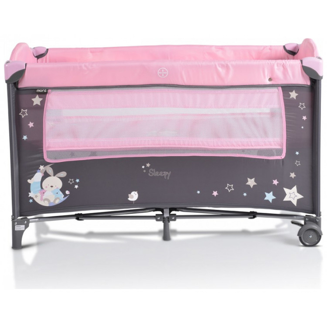 Moni Sleepy Travel cot with second floor and Wheels Pink 3800146248598