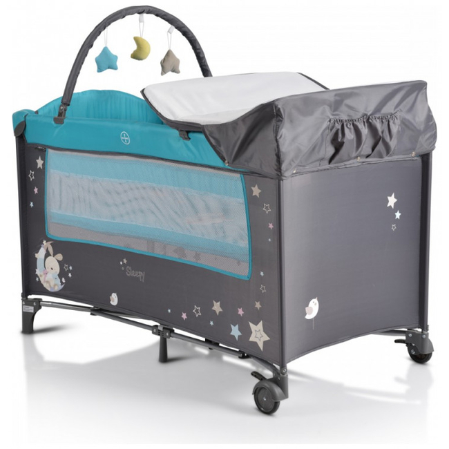 Moni Sleepy Travel cot with second floor and Wheels Turquoise 3800146248611