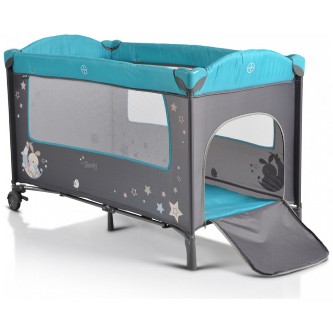 Moni Sleepy Travel cot with second floor and Wheels Turquoise 3800146248611