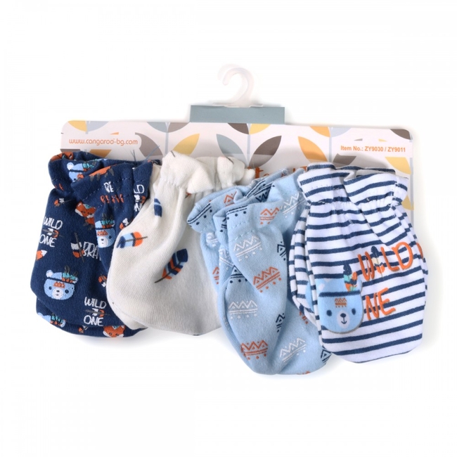 Moni Tibby Βαμβακερά Βρεφικά Γάντια Χούφτες για Νεογέννητο 4 τεμάχια Αγόρι 3800146264253