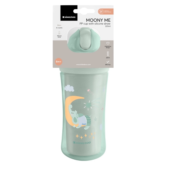 Kikka Boo Κύπελλο PP με καλαμάκι σιλικόνης 220ml Moony me Mint 31302030080