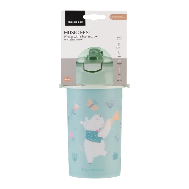 Kikka Boo PP cup with silicone straw and strap 450ml Music Fest Mint 31302030082