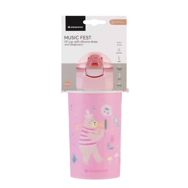 Kikka Boo PP cup with silicone straw and strap 450ml Music Fest Pink 31302030081