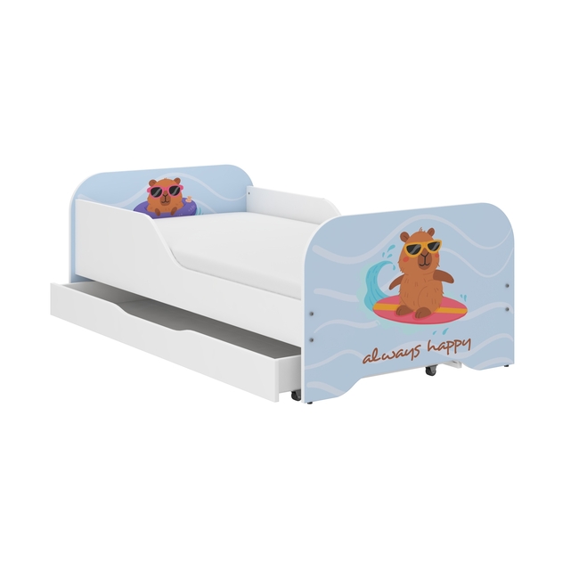 Toddler Children Kids Bed Including Mattress + Drawer 160x80 - Capybara Bear