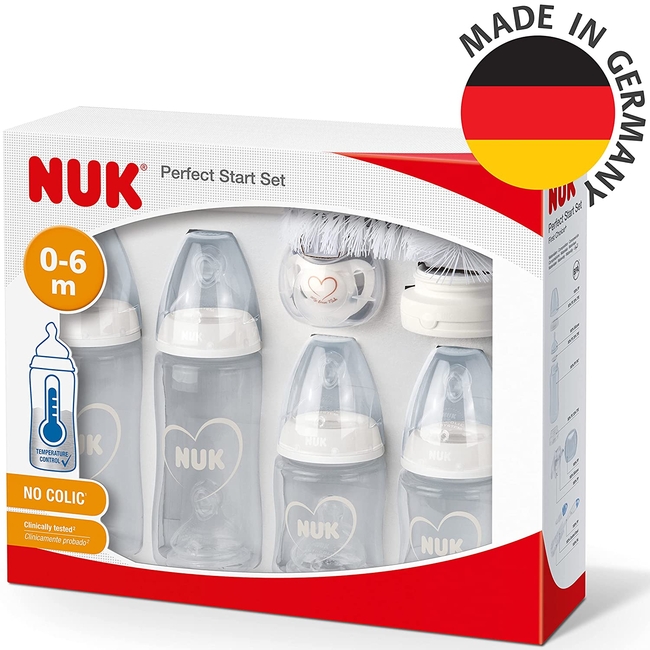 NUK First Choice+ Plastic Baby Bottle Set 9 Pieces with temperature control 0+ months Anti Colic 10225213