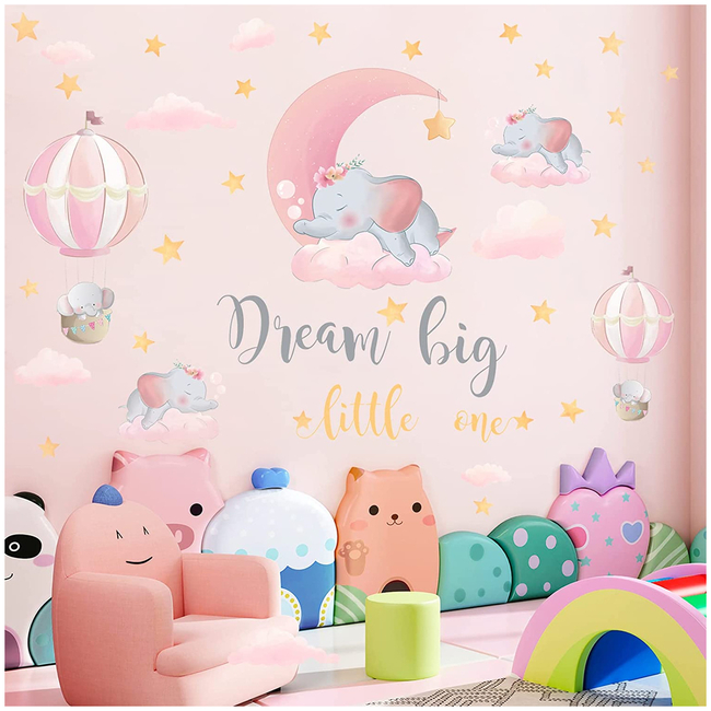 Oem Wall Stickers For Kids Room 3 sheets Big Dream Elephant