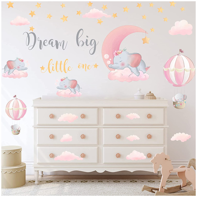 Oem Wall Stickers For Kids Room 3 sheets Big Dream Elephant
