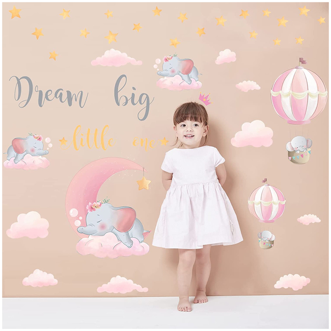 Oem Wall Stickers For Kids Room 3 sheets Big Dream Elephant