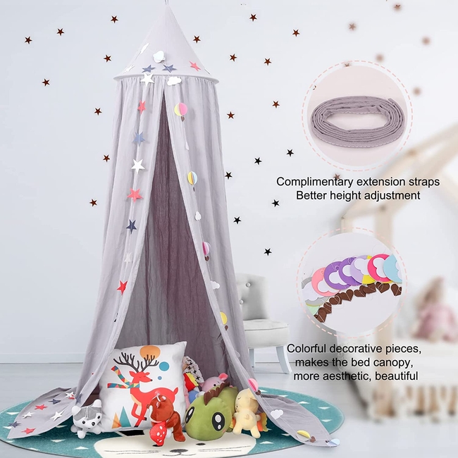 OEM Large Princess Bed Canopy Net For Kids Room 50x240cm Star Cloud Grey D003G