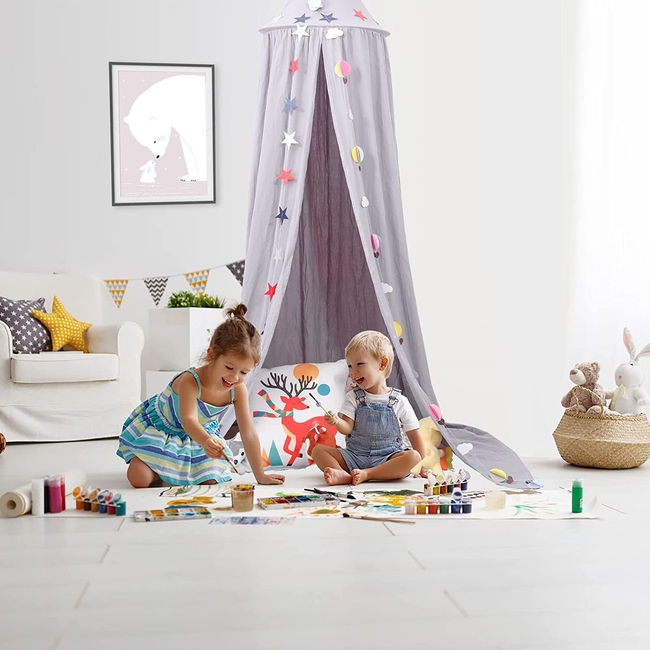 OEM Μεγάλη Υφασμάτινη Πριγκιπική Κουνουπιέρα Για Παιδικό Δωμάτιο 50x240cm Star Cloud Grey D003G