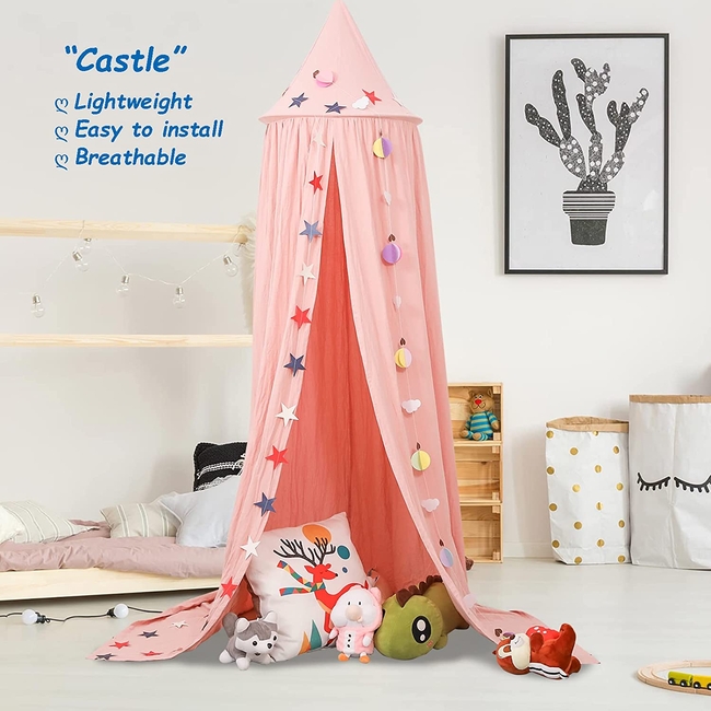 OEM Μεγάλη Πριγκιπική Κουνουπιέρα Για Παιδικό Δωμάτιο 50x240cm Star Cloud Pink D003P