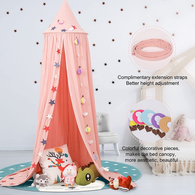 OEM Large Princess Bed Canopy Net For Kids Room 50x240cm Star Cloud Pink D003P