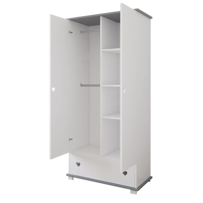 Δίθυρη ντουλάπα με συρτάρι Serca 83x46x183 cm White Grey